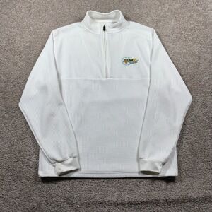 Straight Down Mens White WM Phoenix Open 1/4 Zip Waffle Knit Golf Pullover L